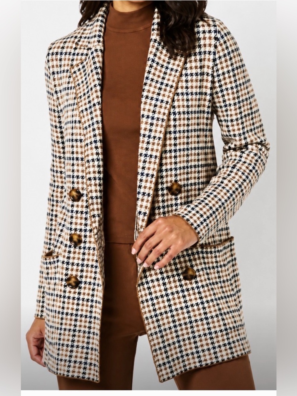 Abbott Elementary Houndstooth Blazer in Beige and Black 564
